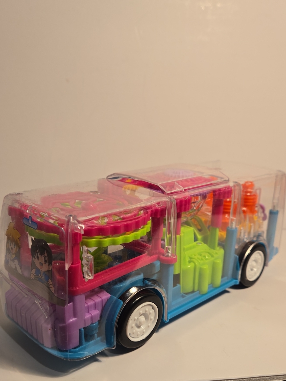 Transparent 3D Bus Toy Mechanical Bus Sound and Light Toy for 2-5 Years Kids
